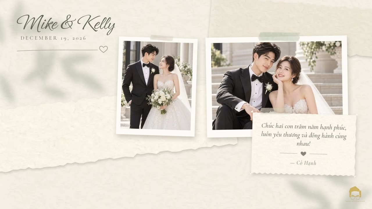 Guests’ photos and a written wish playing as a scrapbook-style slideshow on a reception TV
